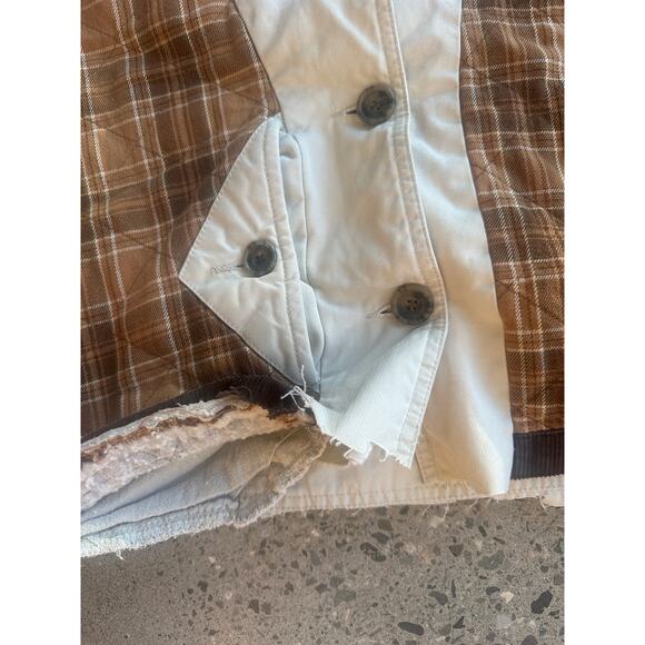 GAP Reworked Women’s Quilted Cropped Patchwork Jacket Neutral Plaid - Picture 3 of 3